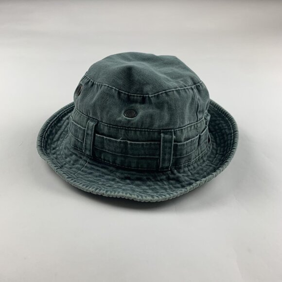 Vintage Washed Green Canvas Military Style Bucket Hat OS - Picture 1 of 7